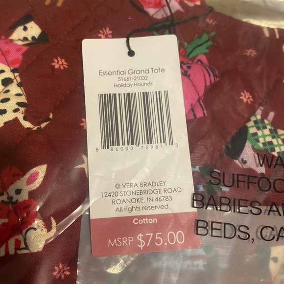 New Vera Bradley Essential Grand Tote Holiday Hounds - Picture 2 of 5